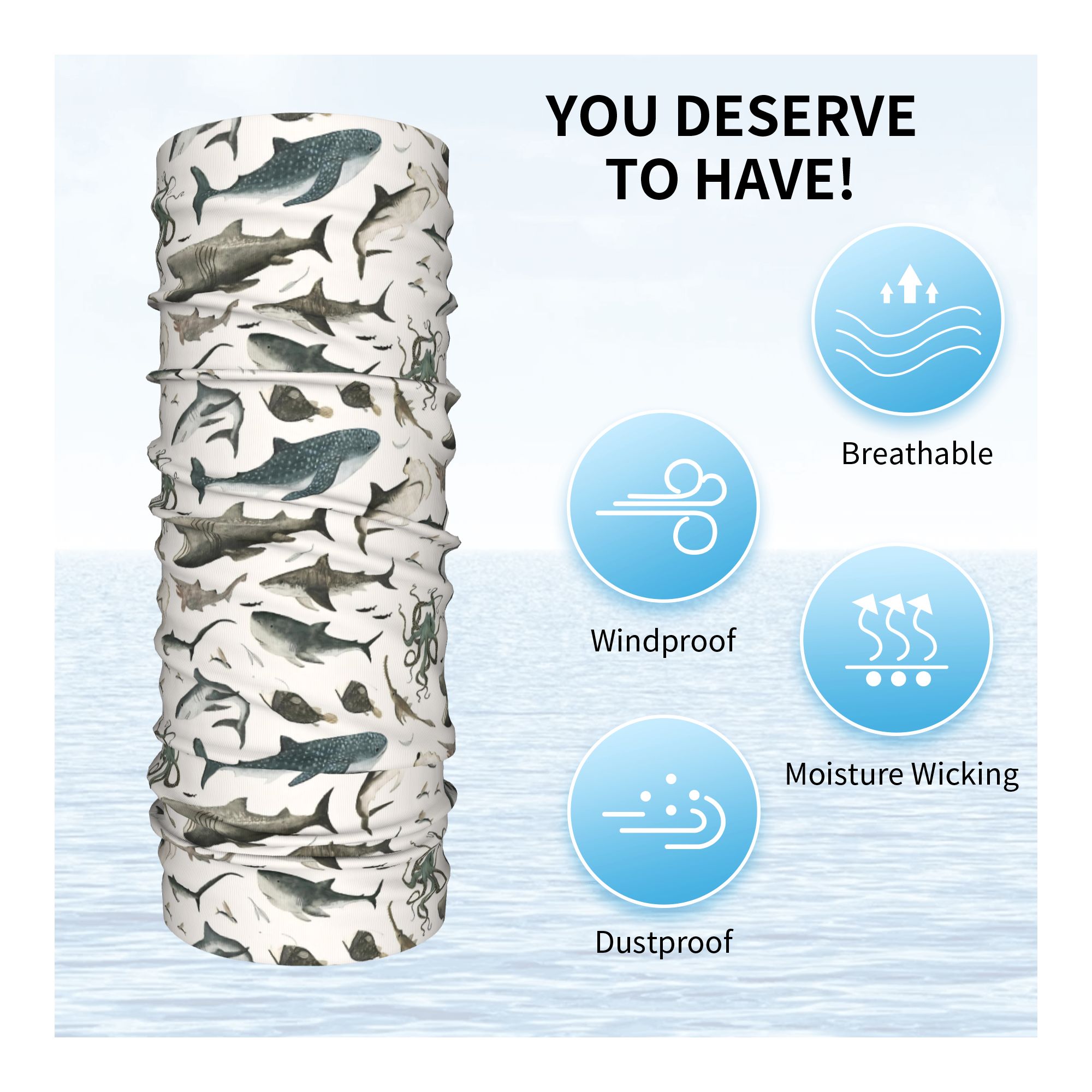 Shark Ocean Animal Sharks Band - Neck Gaiter Face Cover ulasan dan harga
